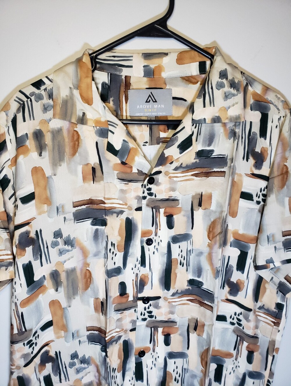 Above Man Shirt Mens Large L Abstract Paint Stroke Short Sleeve Button Up - Picture 2 of 15